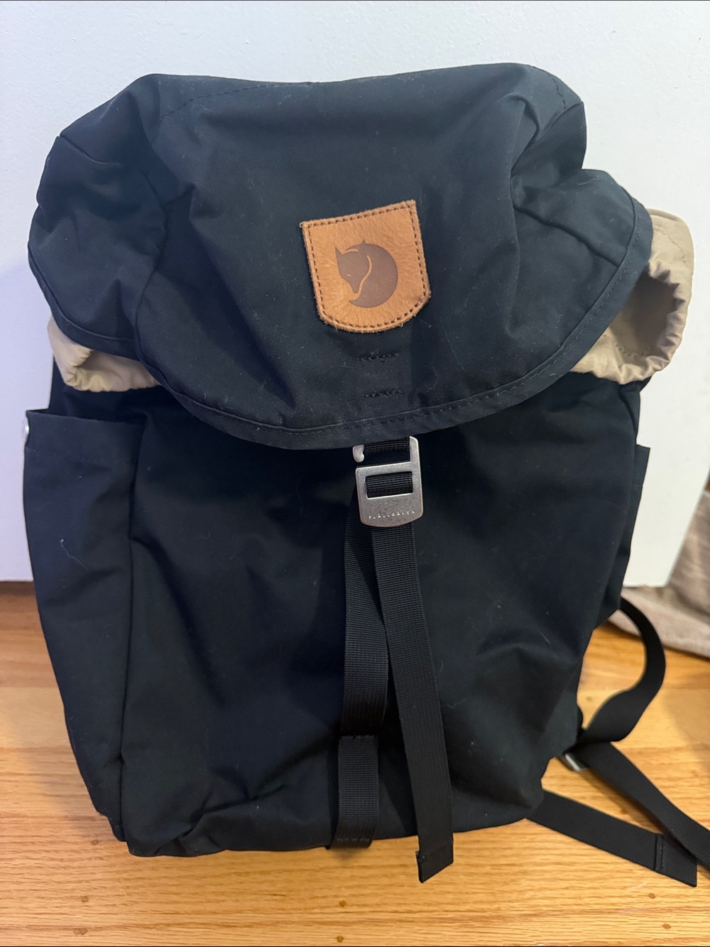 Fjallraven Greenland Black Roll-Top Backpack with Tan Leather Patch